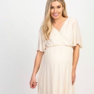 Pink blush beige chiffon bell sleeve maxi dress